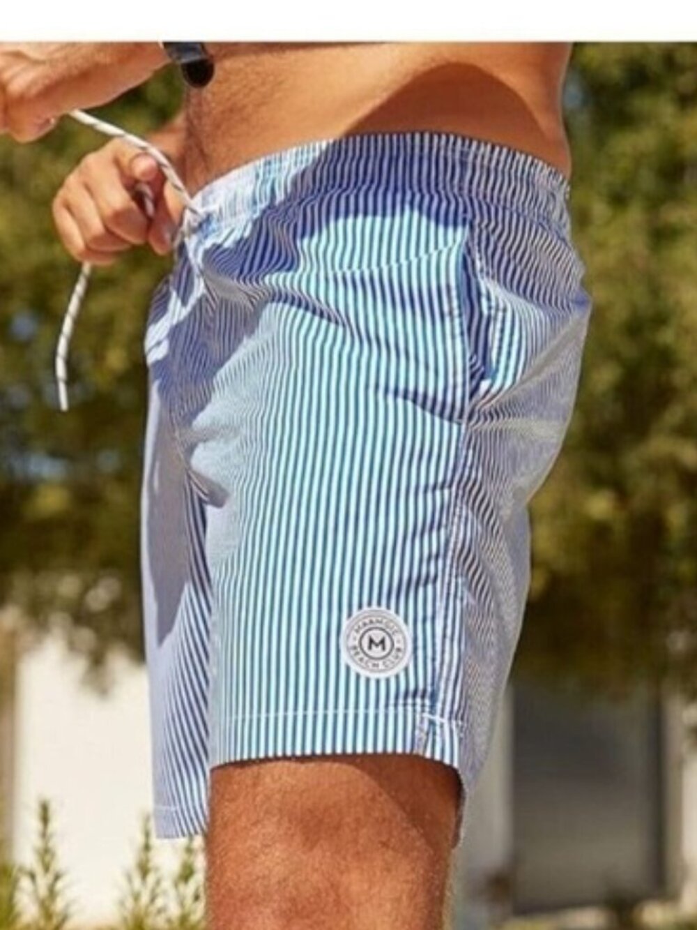 MaaMgic ✨Men's Blue & White Striped Swim Trunks  Quick Dry Beach Short Small NWT